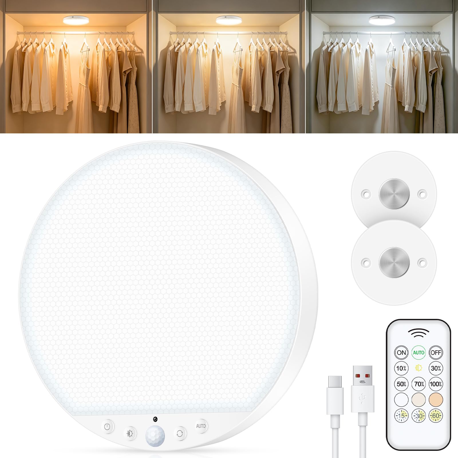 ShunFSC 6W LED Deckenlampe mit Bewegungsmelder – Kabellos & aufladbar für Badezimmer, Flur & Schrank