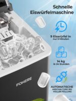 FOHERE Eiswürfelmaschine 14kg/24h – 9 Bullet-Eiswürfel in 5 Min, tragbar mit Selbstreinigung – Bild 2