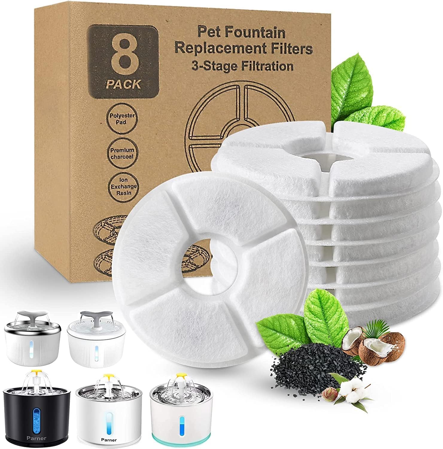 Parner Ersatzfilter für Katzenbrunnen – 3-Stufen-Filtration für sauberes Trinkwasser (12er-Pack)