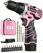 FAHEFANA 12V Akkuschrauber Pink – Bohrschrauber-Set mit 15 Zubehör & Tasche