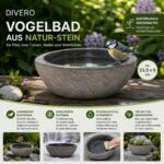 Divero Vogelbad Naturstein grau 23,5x9cm – Massives Vogeltränke für Garten & Terrasse – Bild 3