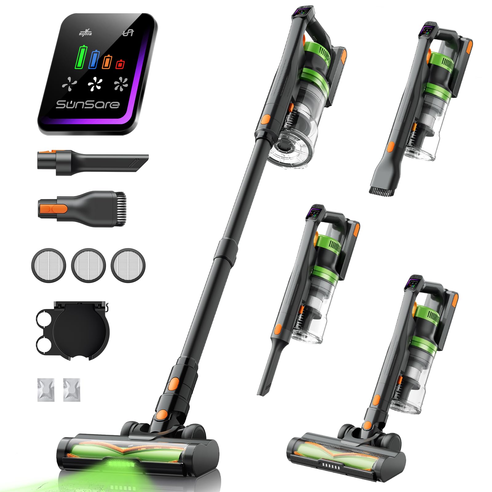 SunSare Akku Staubsauger 600W/50000Pa – Kabelloses Reinigungssystem mit 65 Min Laufzeit