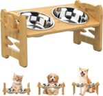 Erhöhter Futternapf Hund mit 6 Höhenstufen – Verstellbare Futterstation aus Bambus & Edelstahl für kleine Hunde und Katzen
