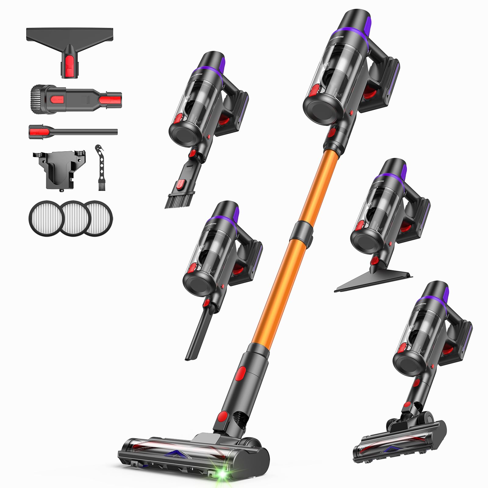 TechRise Akku-Staubsauger 45000Pa mit Anti-Tangle-Bürste – 60 Min Laufzeit für Tierhaare & Teppiche
