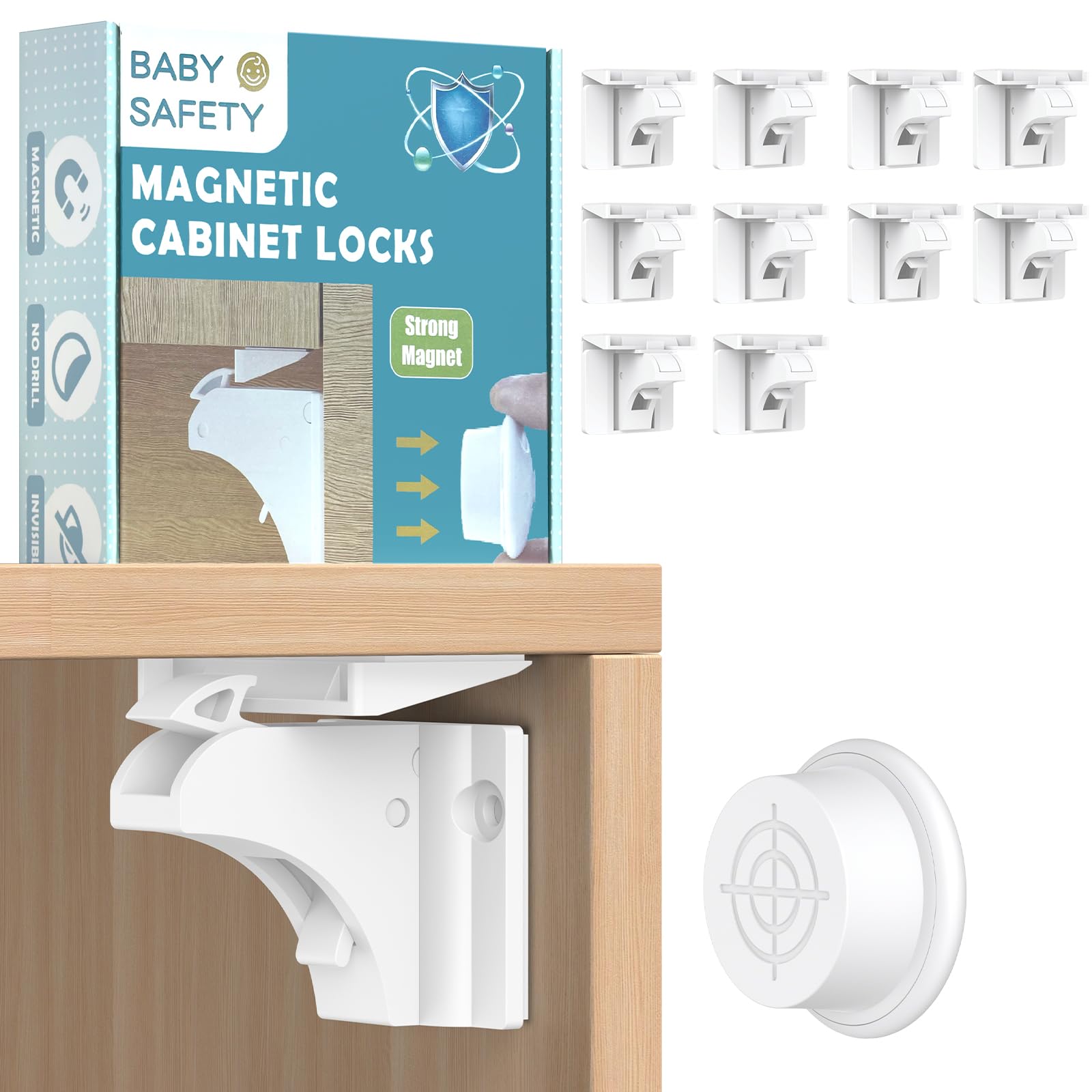 Dioxide Magnetische Kindersicherung – 10 Schlösser + 2 Schlüssel für Schränke & Schubladen