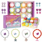 HUADUOO Badebomben Set mit Schmuck – 12 natürliche Badekugeln für Kinder ab 3 Jahren