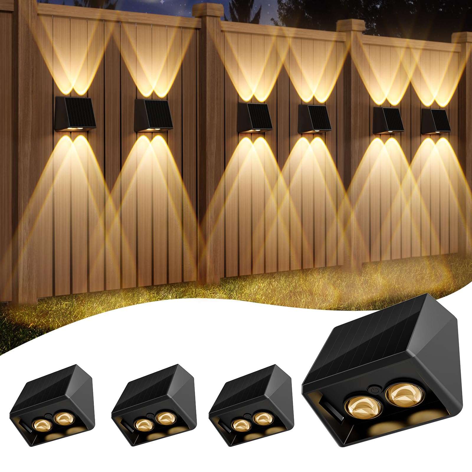 Quntis Solar Wandleuchte 4er Set IP65 – 13 Modi Solarlampen für Garten & Terrasse