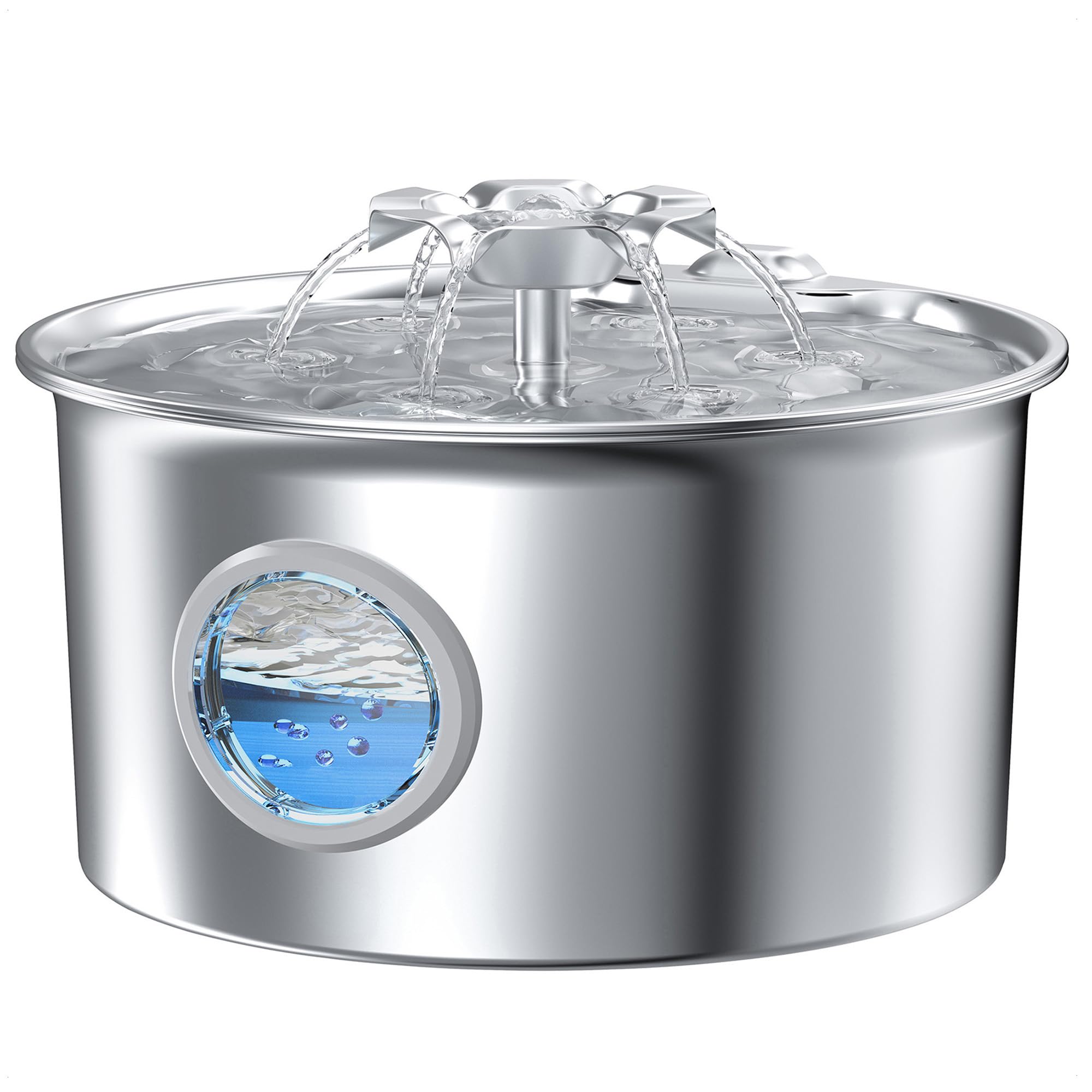IHOUONE Katzenbrunnen Edelstahl 2.6L – Trinkbrunnen mit Blumenauslauf & LED für Katzen