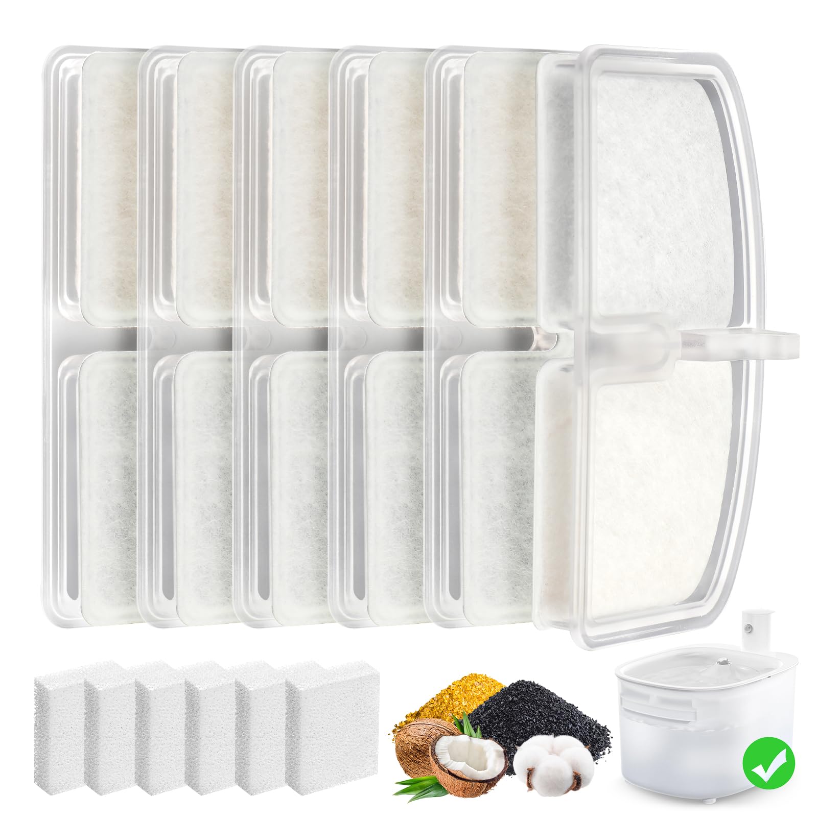 Nenozi Katzenwasserbrunnen Filter Set – 12er Pack mit Kohle- & Schaumstofffiltern