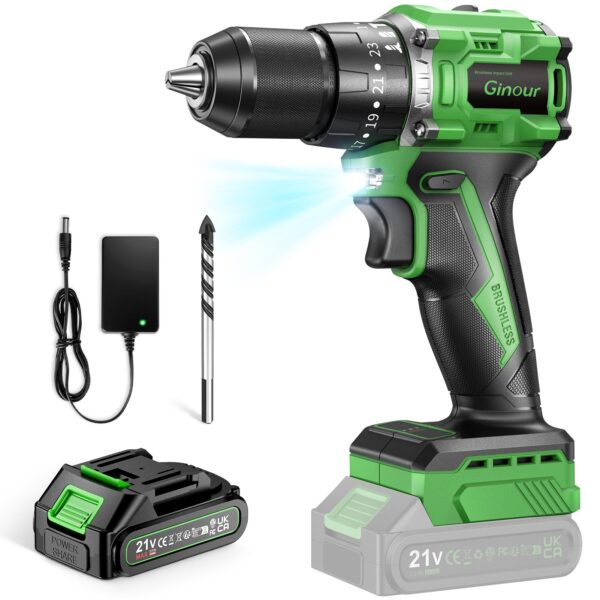 Ginour 21V Akku-Schlagbohrschrauber 50Nm mit Makita-Kompatibilität – Professionelles 3-in-1 Komplettset