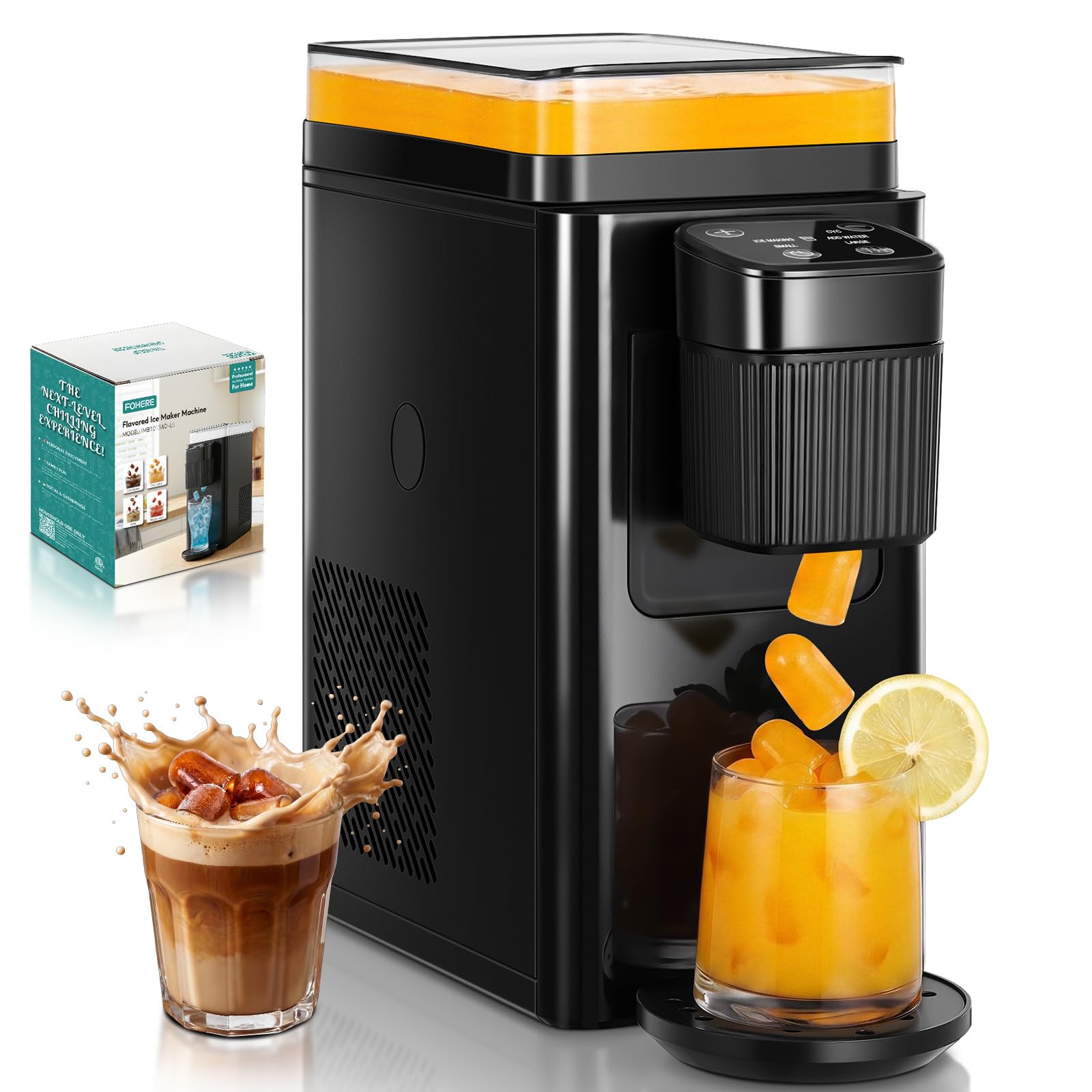 FOHERE Eiswürfelmaschine – Aromatisierte Bullet-Eiskristalle in 5 Minuten für Küche & Camping