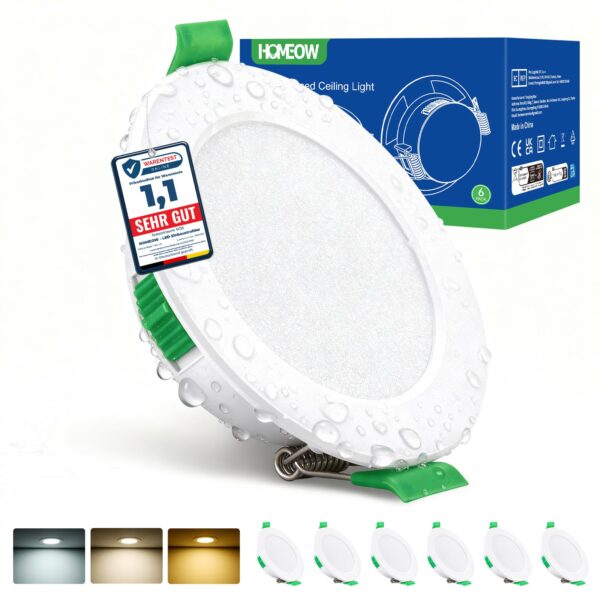 HOMEOW LED Einbaustrahler 6er Set – 3 Farbtemperaturen, IP44 Badezimmer & Küche