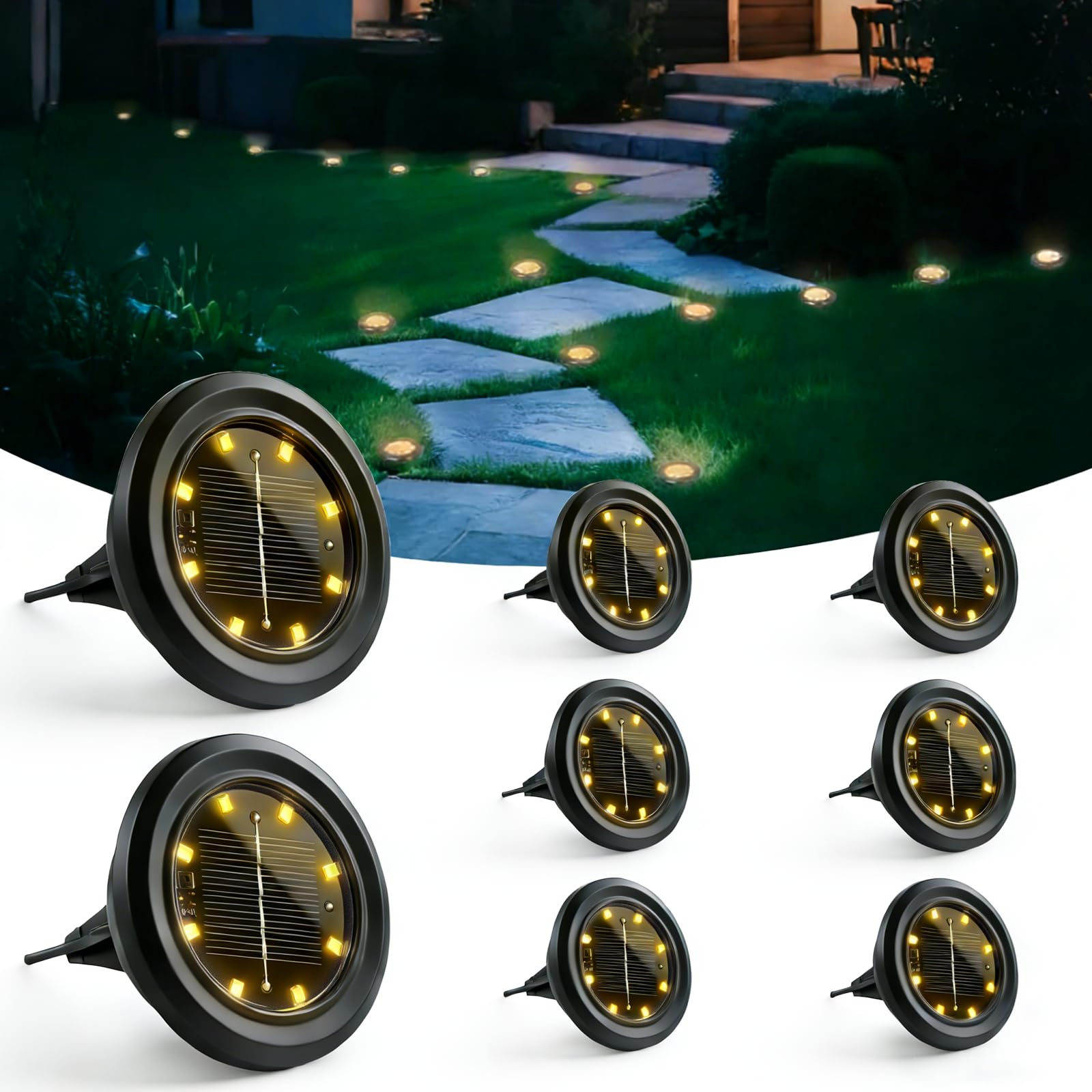 Hqynss 8er Set Solar Bodenleuchten IP65 – Warmweiss Gartenbeleuchtung für Aussen