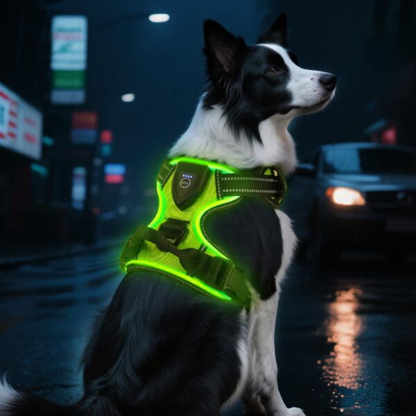 AUAUY LED-Hundegeschirr Grösse L – Aufladbar, Reflektierend & Atmungsaktiv