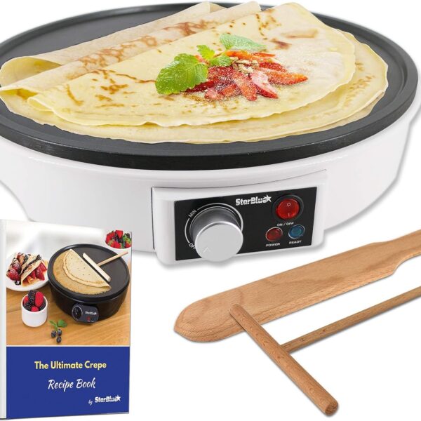 StarBlue Crêpe-Maker 30,5 cm mit Holzspatel & Rezept-E-Book – Elektrischer Pfannkuchenbereiter