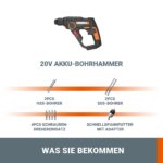 WORX WX390.9 Akku-Bohrhammer SDS-plus 20V – 3-in-1 Multitalent für Holz, Beton & Stahl – Bild 6