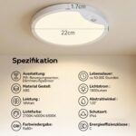 Yesenlight LED Deckenlampe mit PIR Bewegungsmelder 18W 1800lm – Ø22cm CCT 2700K–6500K – Bild 9