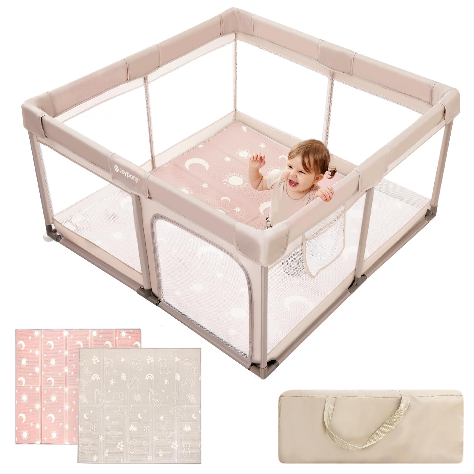 Joypony Laufstall Baby 127x127 cm – Sicherer Spielbereich mit 360° Netz für Kleinkinder