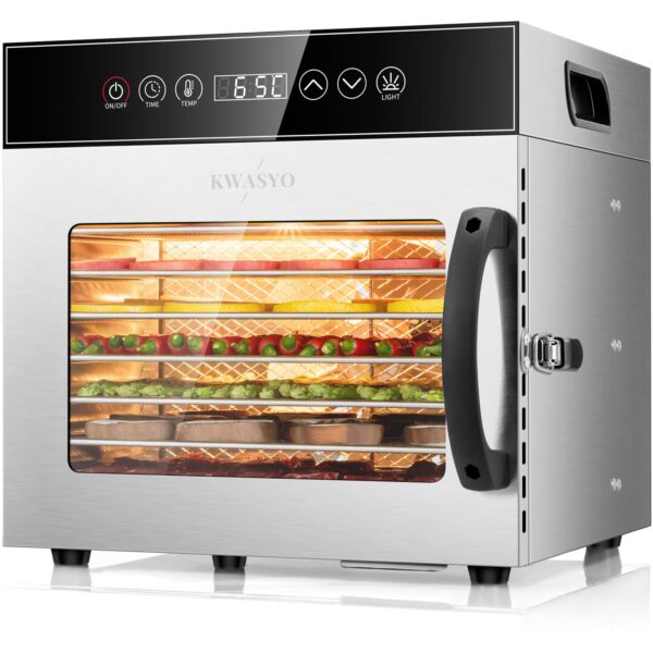 Kwasyo Dörrautomat Edelstahl 600W mit 8 Etagen – Profi Lebensmitteltrockner mit digitaler Steuerung