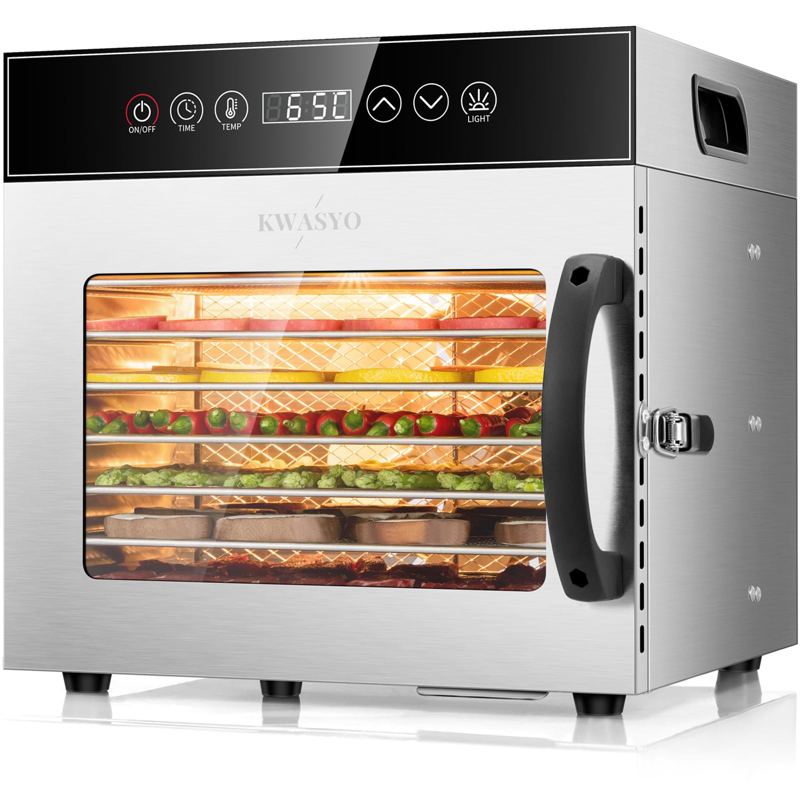 Kwasyo Dörrautomat Edelstahl 600W mit 8 Etagen – Profi Lebensmitteltrockner mit digitaler Steuerung