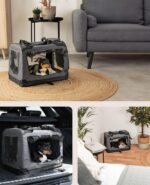 lionto Hundetransportbox 50x34x36 cm – Faltbar mit Liegekissen für Hunde & Katzen bis 10 kg – Bild 2