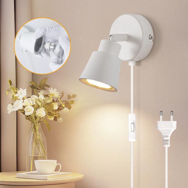 TaFiCo Wandlampe GU10 mit Stecker & Schalter – 350° drehbar für Schlafzimmer & Wohnzimmer