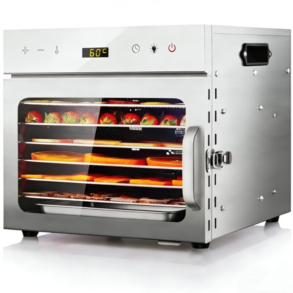 oiyocemo Dörrautomat Edelstahl 6 Etagen – Dehydrator mit Temperaturregler 30-90°C & Timer