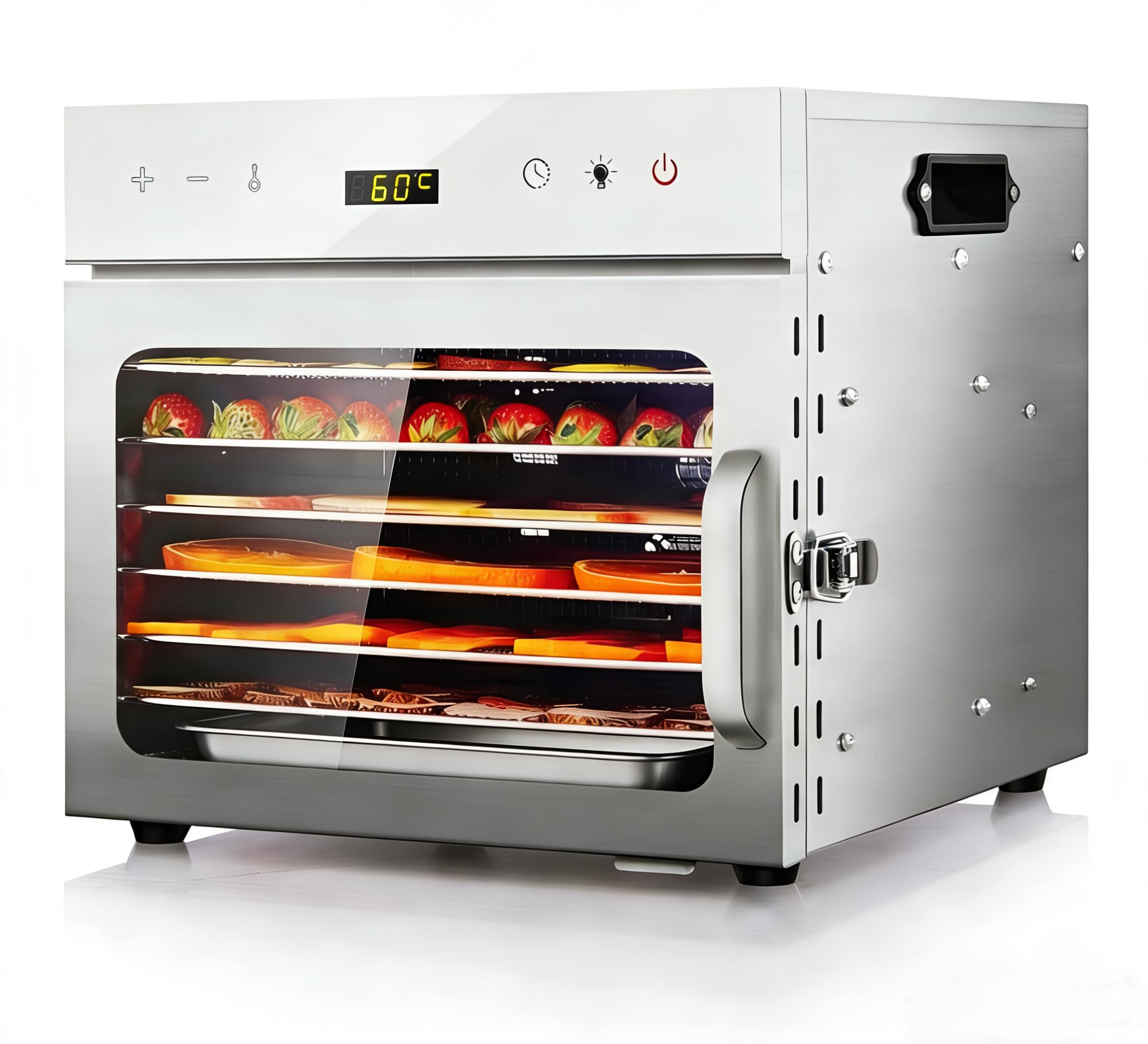 oiyocemo Dörrautomat Edelstahl 6 Etagen – Dehydrator mit Temperaturregler 30-90°C & Timer