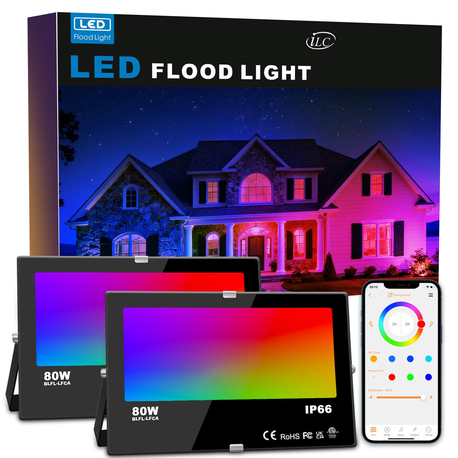 iLC RGBW LED Strahler 80W – 16 Millionen Farben mit Bluetooth Mesh & Timer (2er-Pack)