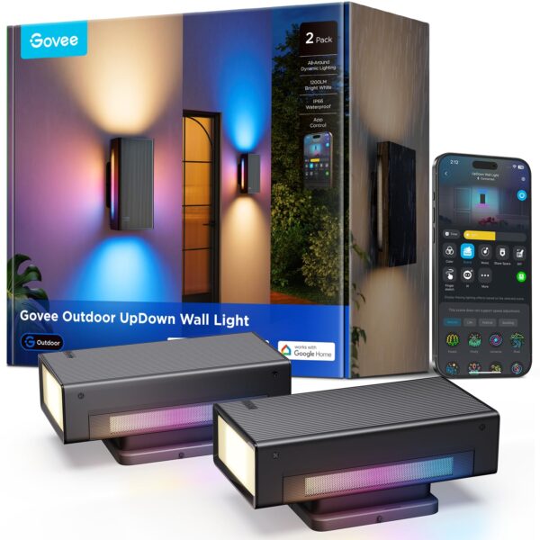 Govee UpDown Outdoor Wandleuchte 1400lm RGBICWW – smarte Aussenbeleuchtung 2er Set IP66