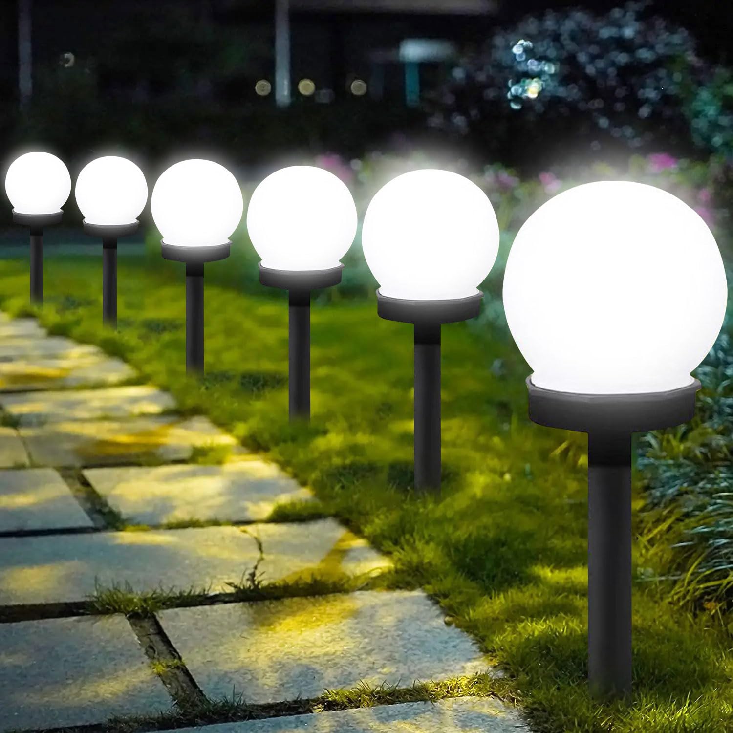 6er Set Solar Kugelleuchten LED Kaltweiss – Wasserdichte Gartenleuchten für Aussen