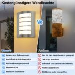 Wondlumi Wandleuchte E27 IP44 mit 12W LED Warmweiss – Edelstahl Aussenwandlampe für Balkon & Treppen – Bild 4