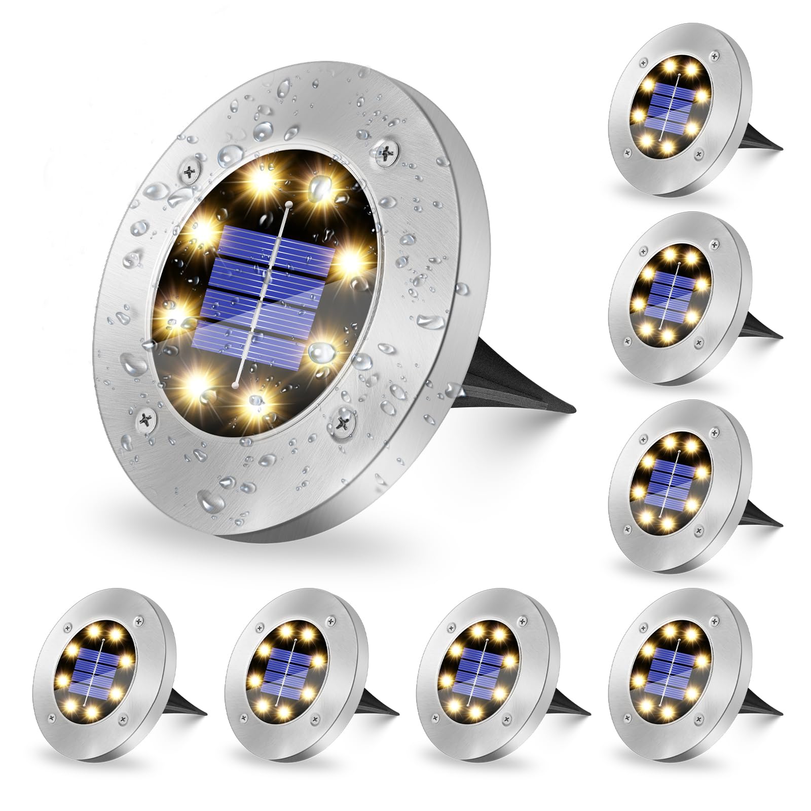 SCNNC Solar Bodenleuchten 8er Set Warmweiß – Solarleuchten Garten wasserdicht IP65