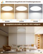 Tyreses LED Deckenleuchte Ø30cm 24W 2800LM – Ultra-flach 1,7cm mit Nachtlicht & Fernbedienung – Bild 2