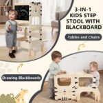 labebe Lernturm klappbar 3 in 1 – Montessori Learning Tower mit Kreidetafel ab 1 Jahr – Bild 3