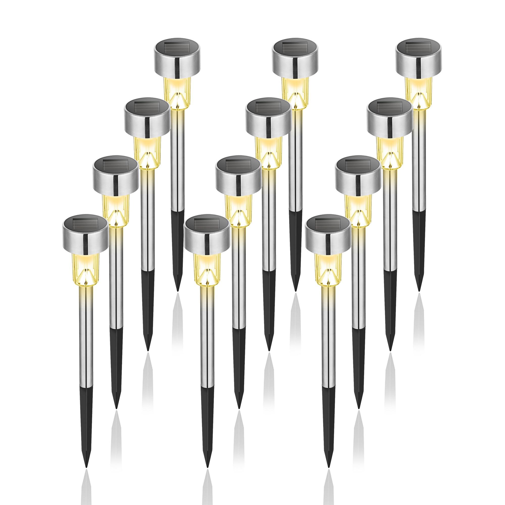 GIGALUMI 12er Set Solarleuchten – Warmweisse LED Gartenleuchten mit IP44 Wasserschutz
