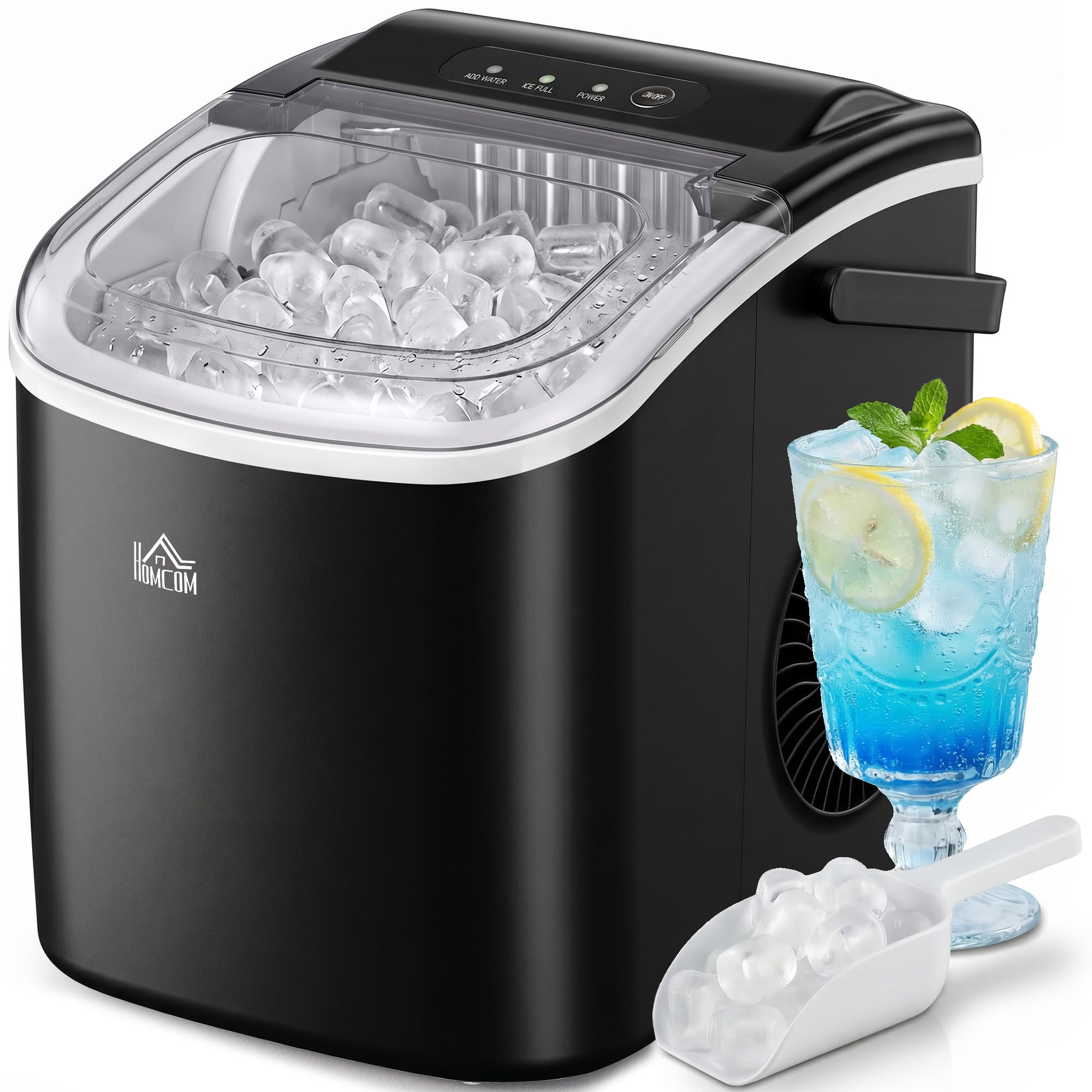 HOMCOM Eiswürfelmaschine 12 kg/24h – Selbstreinigender Ice Maker mit LCD-Display für Küche & Camping