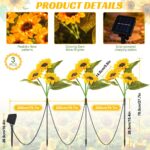 HuaMuDM 3er Set Solar Sonnenblumen – LED Gartenleuchten wasserdicht für Garten & Terrasse – Bild 3