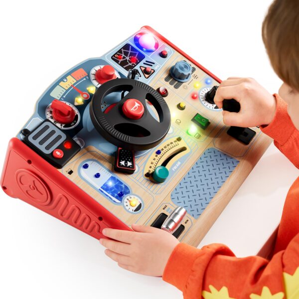 TOP BRIGHT Montessori Busy Board Feuerwehrwagen mit LED – Motorikspielzeug für Kinder ab 3 Jahren