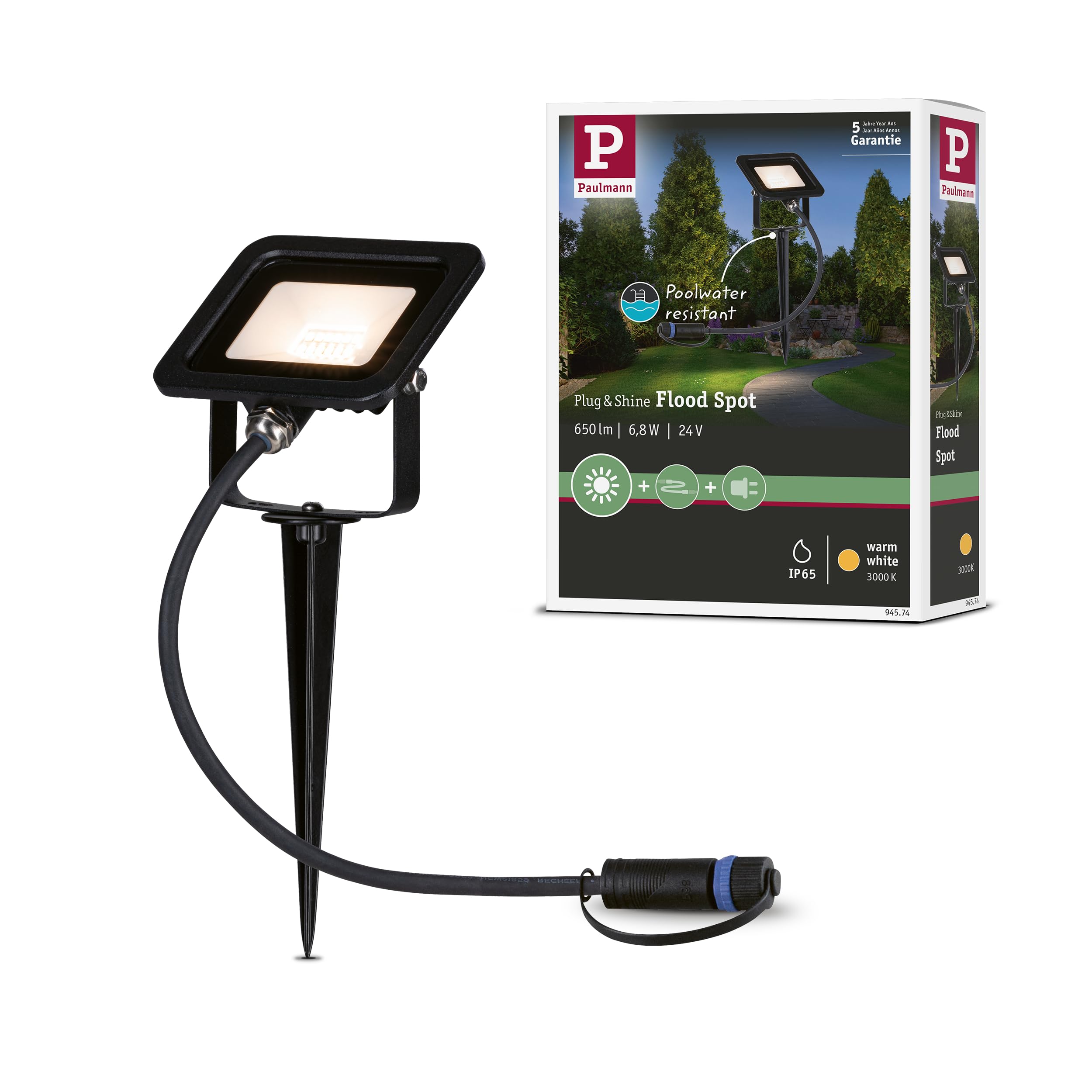 Paulmann Plug & Shine LED Gartenstrahler 6,8W IP65 – Warmweiss Fluter Schwarz
