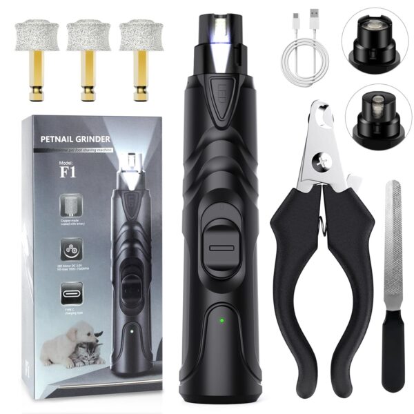 ETENTOUS Krallenschleifer für Hunde – Elektrisch mit LED-Licht & 3 Schleifaufsätzen