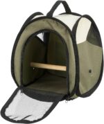TRIXIE Transporttasche 27×32×27 cm – Beige/Olivgrün mit Holzsitzstange & Seitentasche – Bild 5