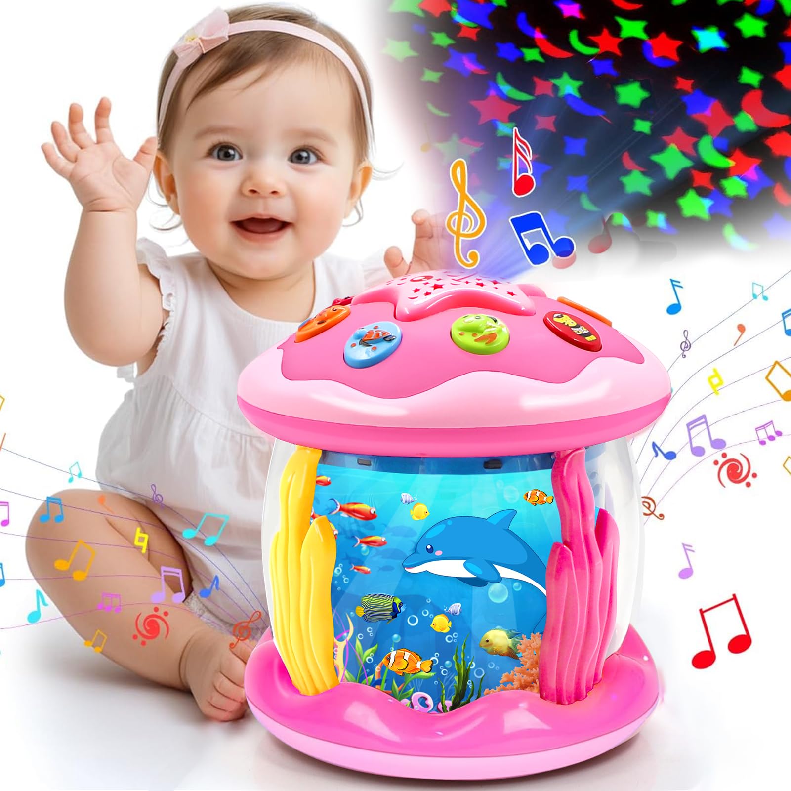 KALOISYHE Drehender Projektor Babyspielzeug ab 6 Monate – Interaktives Lernspielzeug mit Musik & Licht