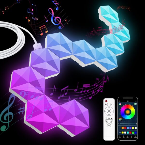 10er Set Hexagon LED Wandleuchte 9.2cm – RGB Gaming Panel mit Musiksync für Gamer