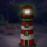 Cepewa LED Solar Leuchtturm H34.3cm Rot-Weiss – Drehbares Leuchtfeuer für Garten & Terrasse – Bild 2