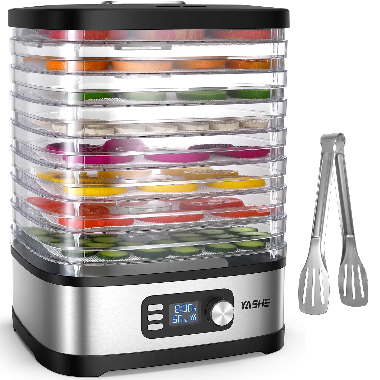 YASHE 8-Etagen Dörrautomat mit digitaler Temperaturregelung – Profi-Dörrgerät für Obst, Gemüse & Fleisch