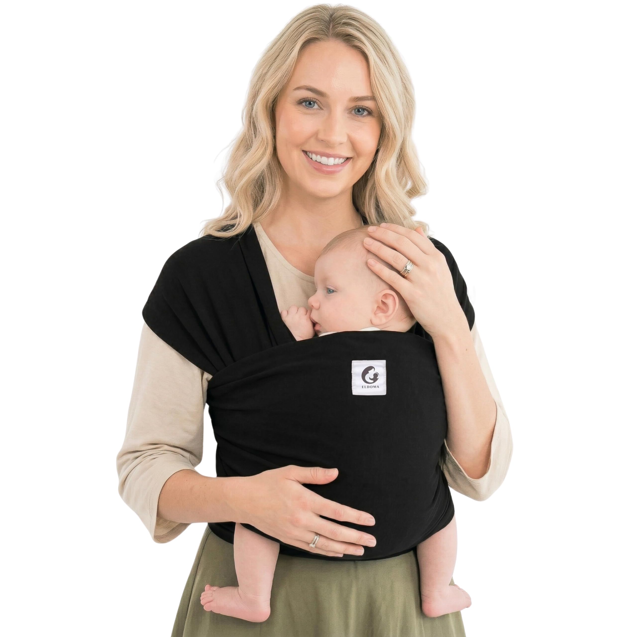 ELDOMA Babytragetuch Schwarz – Ergonomische Babytrage ab Geburt bis 15 kg