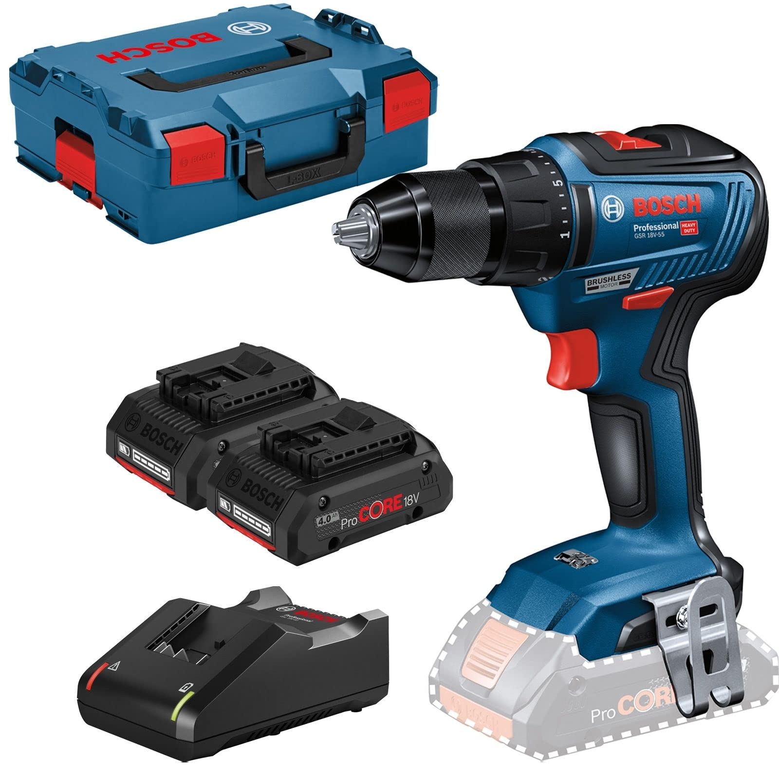 Bosch Professional GSR 18V-55 Akku-Bohrschrauber – 55 Nm mit 2x ProCORE Akku & Ladegerät