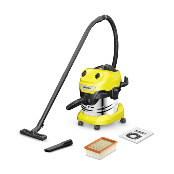 KÄRCHER WD 4 S V-20/5/22 Nass- & Trockensauger – 1000 W Edelstahlbehälter für Haus & Garten