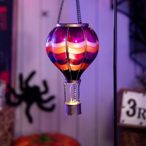 45 cm Heissluftballon Solarlaterne – Halloween Gartendeko mit Flammeneffekt